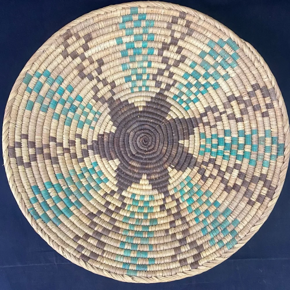 African Hand Woven Coiled Star Pattern Wall Basket 15” Diameter